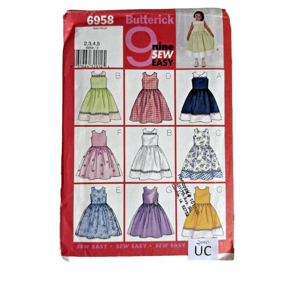 Butterick 6958 EASY Sewing Pattern Sew Easy Children's Dress Sizes 2-5 UNCUT - Picture 1 of 3